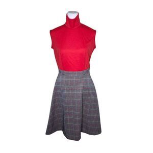Miss Donna Vintage 60s Sleeveless Fit and Flare Plaid Dress Womens Size S Red